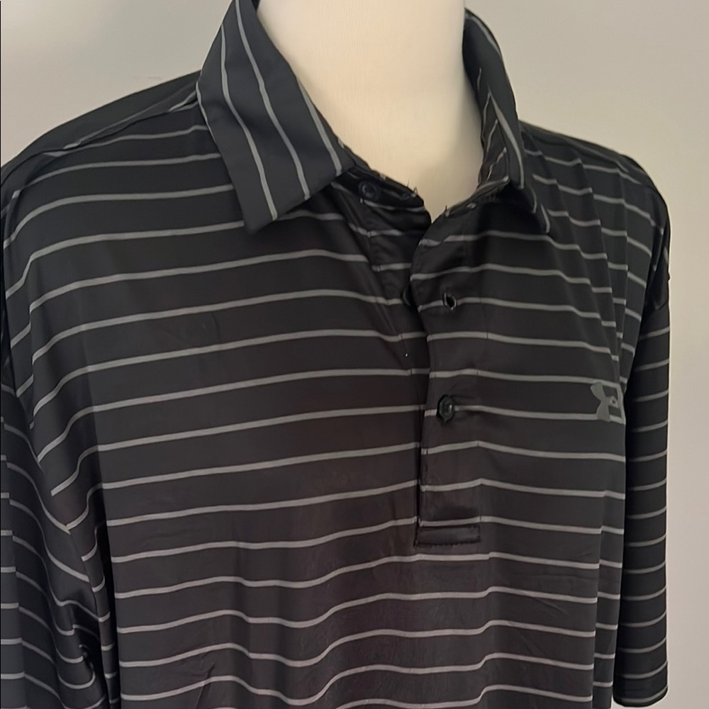 Under Armour Black and Gray Polo Shirt Classic Striped Design - Picture 4 of 5